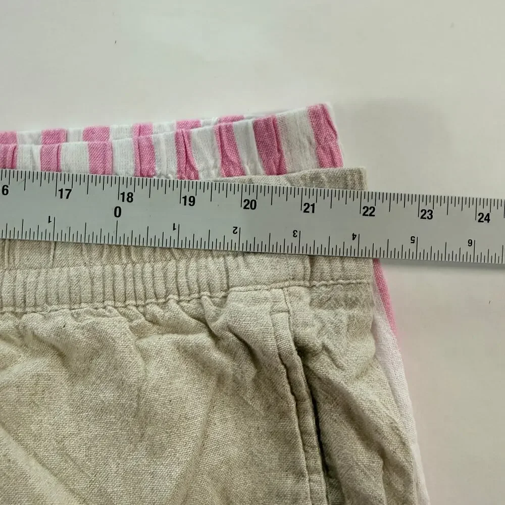 Old Navy Lot of 2 Linen Blend Pull On Shorts 2X Pink Stripe Beige Summer Travel - Picture 4 of 9